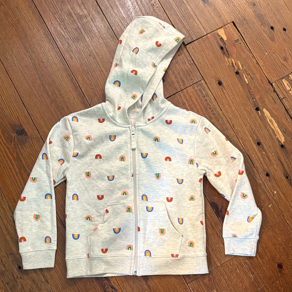 Cat & Jack Light Gray Zip-Up Hoodie with Rainbow Print